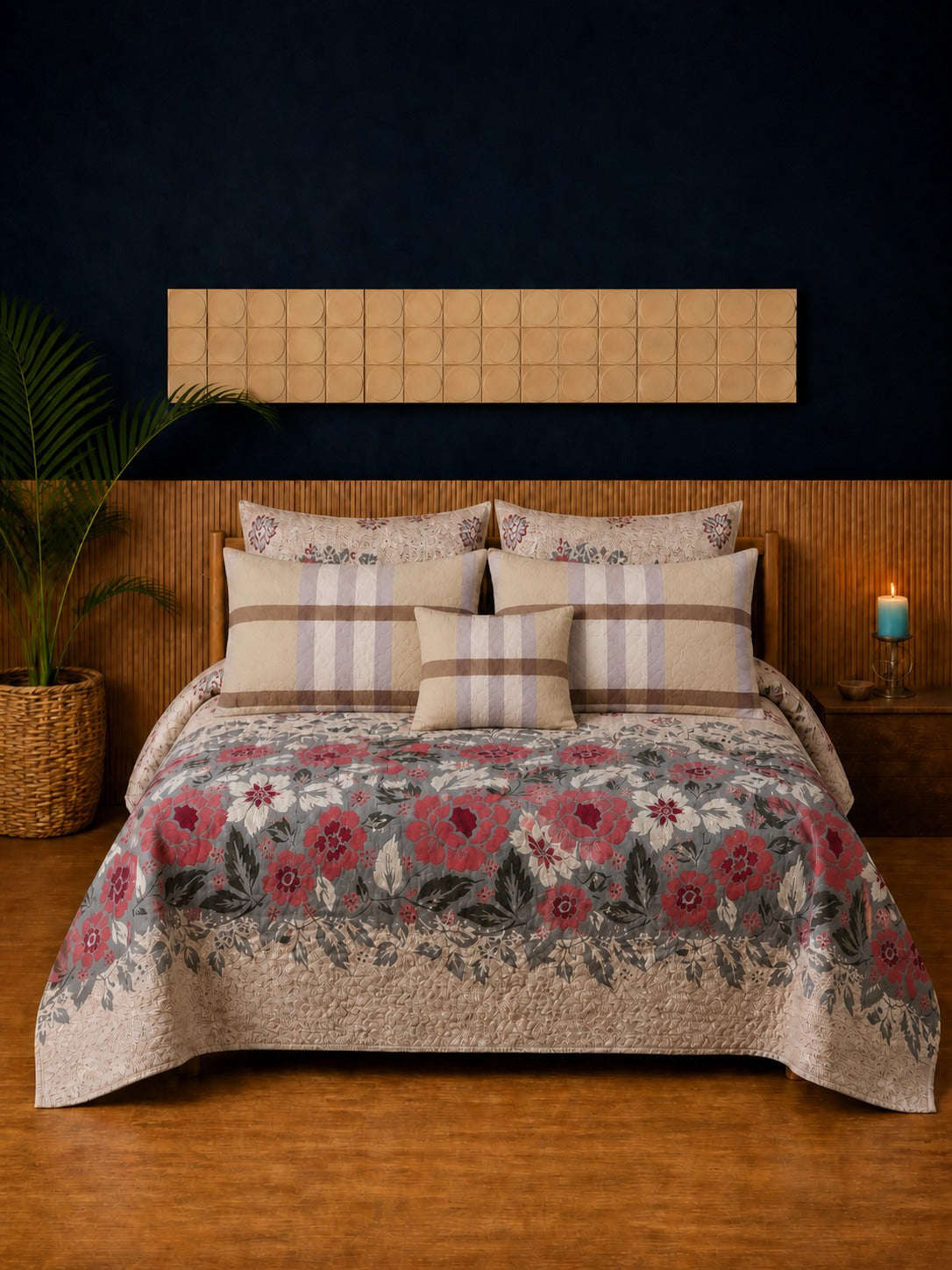 Rose Meadow Beige 7-Piece Printed Bedspread Set