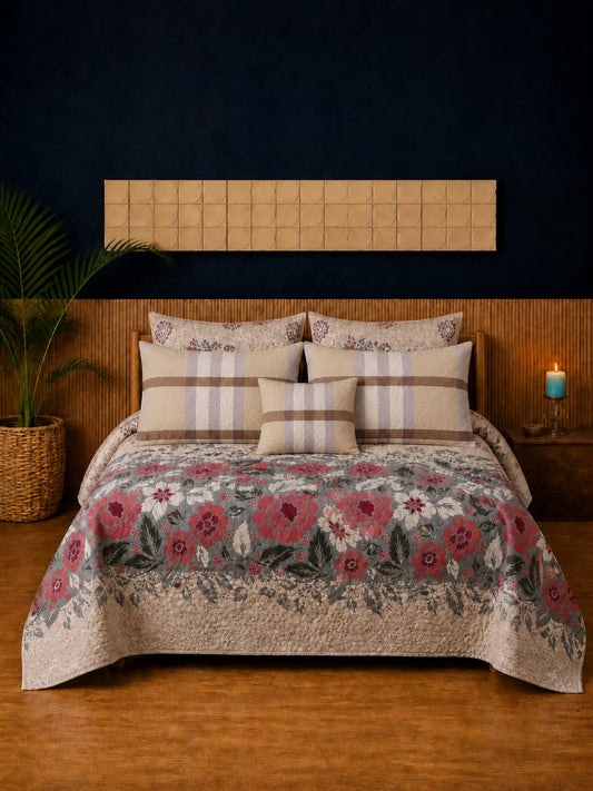 Rose Meadow Beige 7-Piece Printed Bedspread Set
