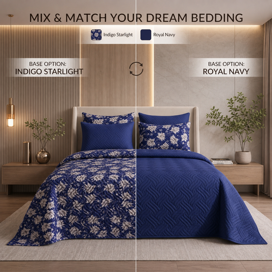 Mix & Match Bundle | 2 Bedspread Sets (3 Piece) | Indigo Starlight + Royal Navy