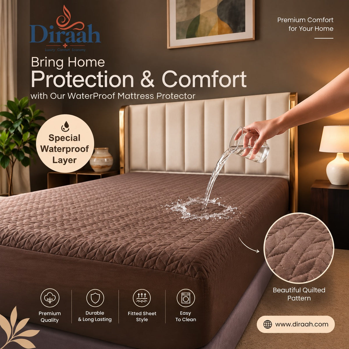 Soft Brown | Ultrasonic Quilted Waterproof Mattress Protector