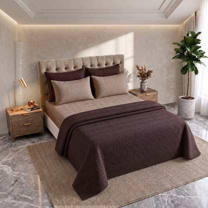 Mix & Match Bundle | 2 Bedspread Sets (3 Piece) | Soft Brown + Ivory Cream