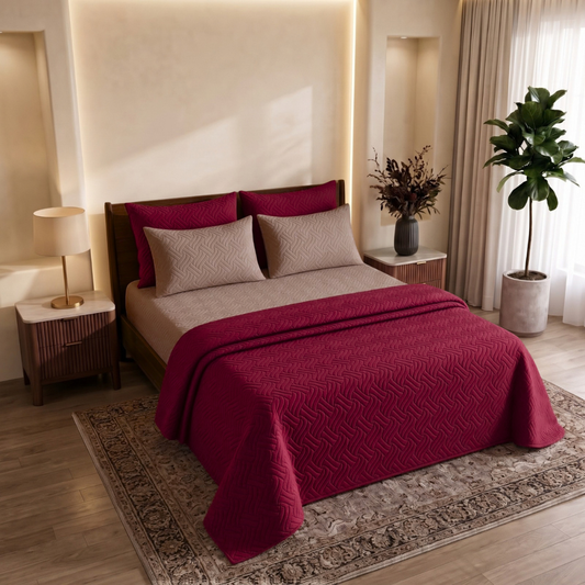 Mix & Match Bundle | 2 Bedspread Sets (3 Piece) | Ruby Red + Ivory Cream