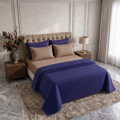 Mix & Match Bundle | 2 Bedspread Sets (3 Piece) | Royal Navy + Ivory Cream