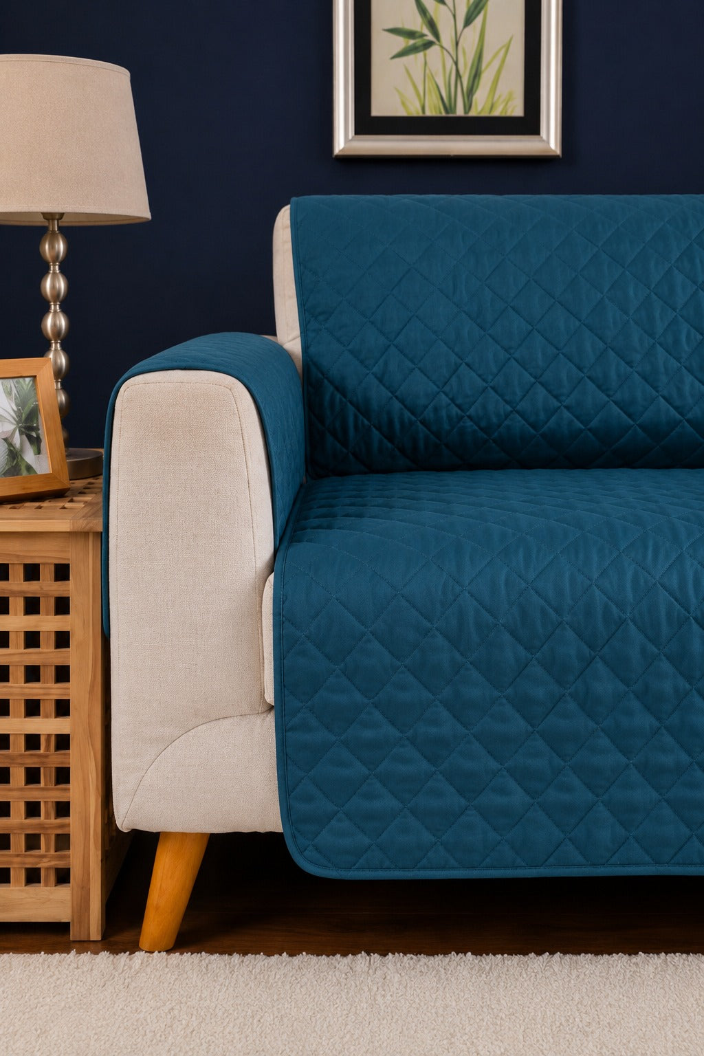 Teal Blue Ultrasonic Quilted Sofa Cover - 5 Pcs Premium Sofa Protector