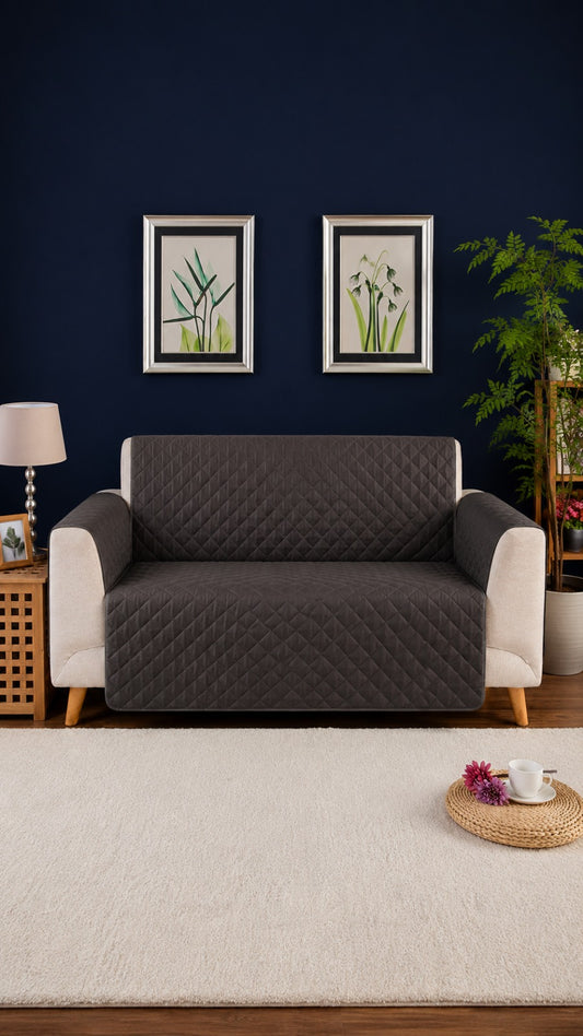 7 Piece Quilted Sofa Cover — Anti-Slip Premium Sofa Protector, Charcoal Grey | Diraah
