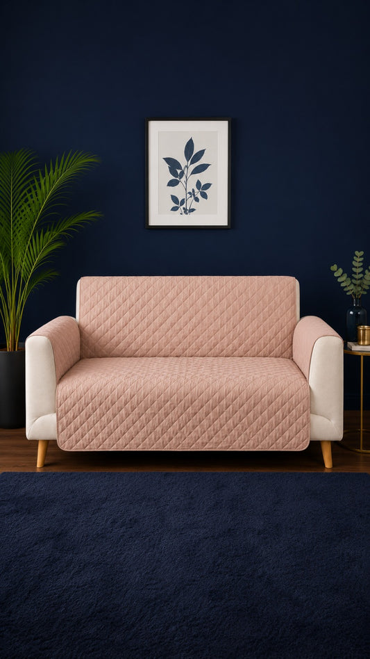 Dusty Pink Ultrasonic Quilted Sofa Cover - 7 Pcs Premium Sofa Protector