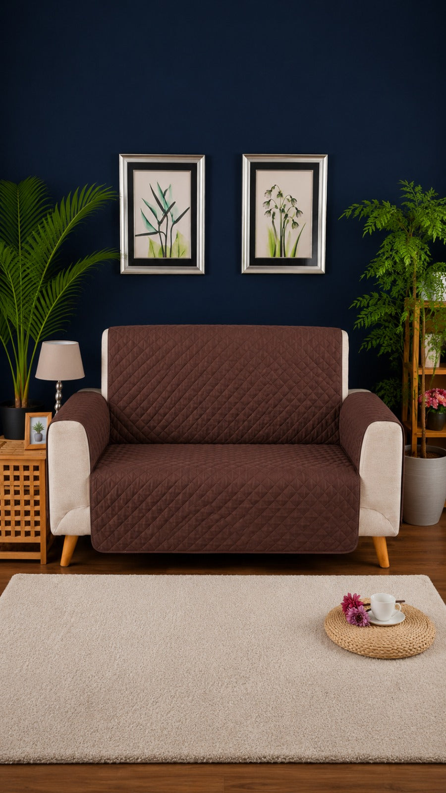 Coffee Brown Ultrasonic Quilted Sofa Cover - 7 Pcs Premium Sofa Protector