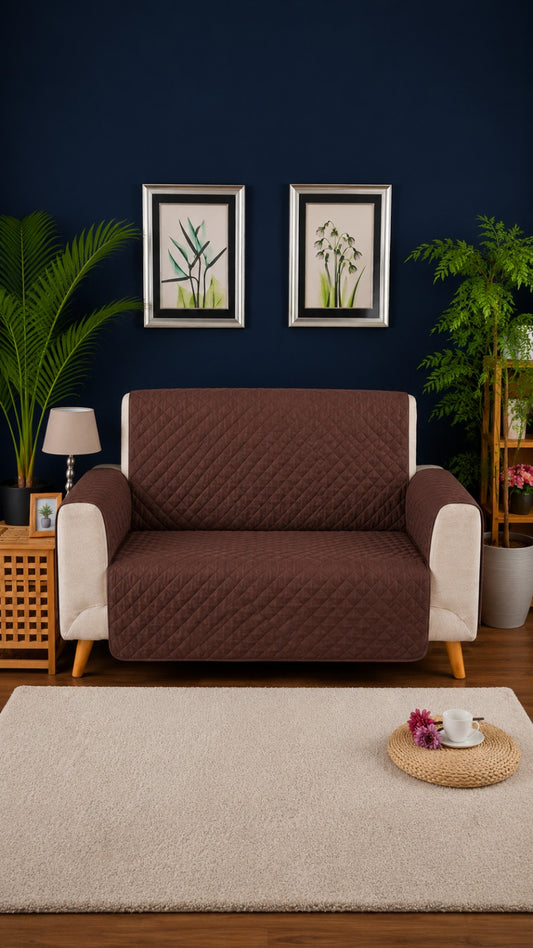 Coffee Brown Ultrasonic Quilted Sofa Cover - 7 Pcs Premium Sofa Protector
