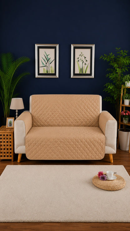 Beige Ultrasonic Quilted Sofa Cover - 5 Pcs Premium Sofa Protector