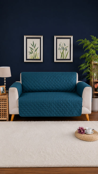 Teal Blue Ultrasonic Quilted Sofa Cover - 5 Pcs Premium Sofa Protector