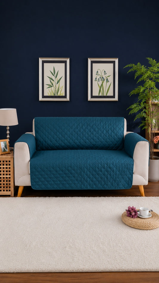 Teal Blue Ultrasonic Quilted Sofa Cover - 7 Pcs Premium Sofa Protector