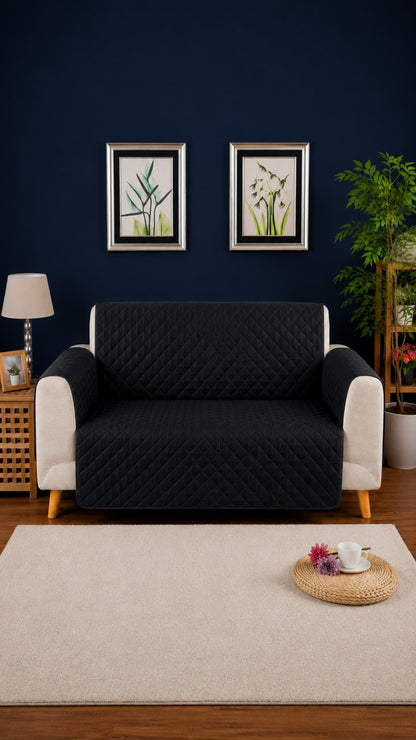 Jet Black Ultrasonic Quilted Sofa Cover - 7 Pcs Premium Sofa Protector