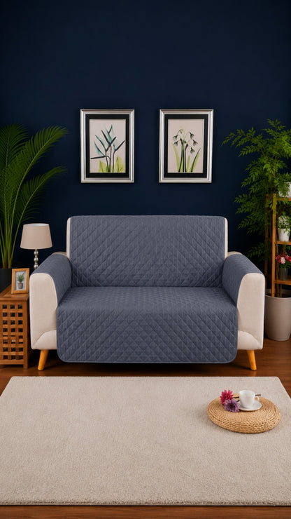 Steel Grey Ultrasonic Quilted Sofa Cover - 5 Pcs Premium Sofa Protector