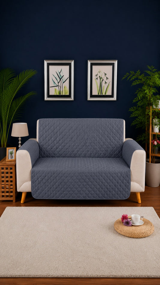 Steel Grey Ultrasonic Quilted Sofa Cover - 7 Pcs Premium Sofa Protector