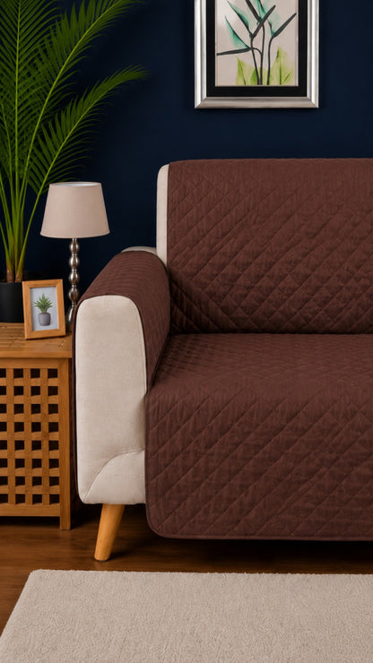Coffee Brown Ultrasonic Quilted Sofa Cover - 7 Pcs Premium Sofa Protector