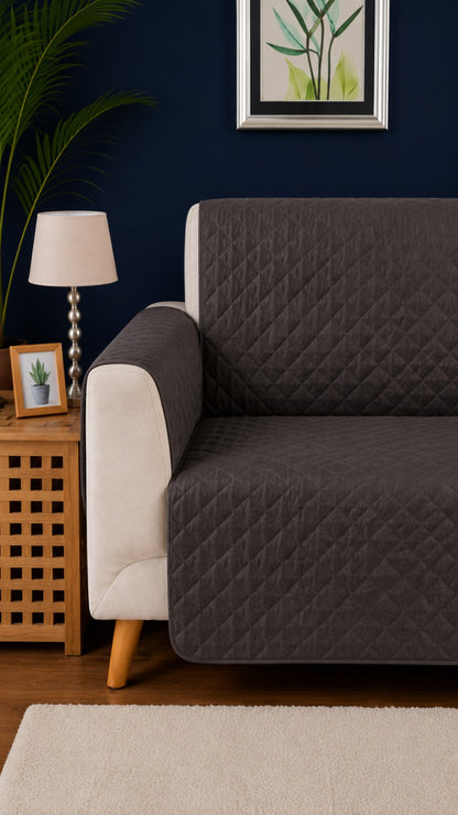 Charcoal Grey Ultrasonic Quilted Sofa Cover - 6 Pcs Premium Sofa Protector