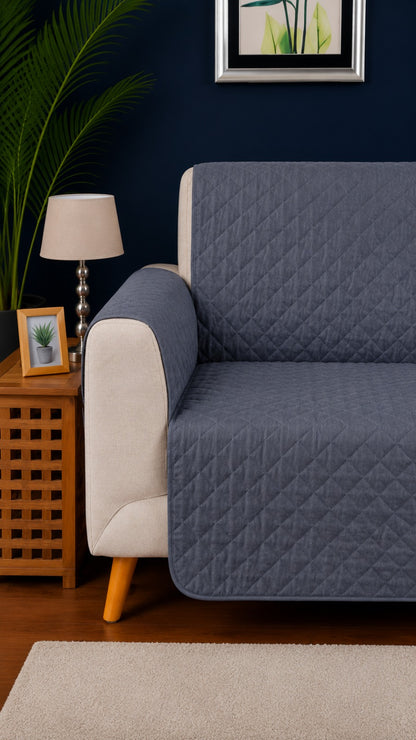 Steel Grey Ultrasonic Quilted Sofa Cover - 5 Pcs Premium Sofa Protector