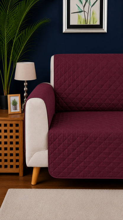 Maroon Ultrasonic Quilted Sofa Cover - 5 Pcs Premium Sofa Protector