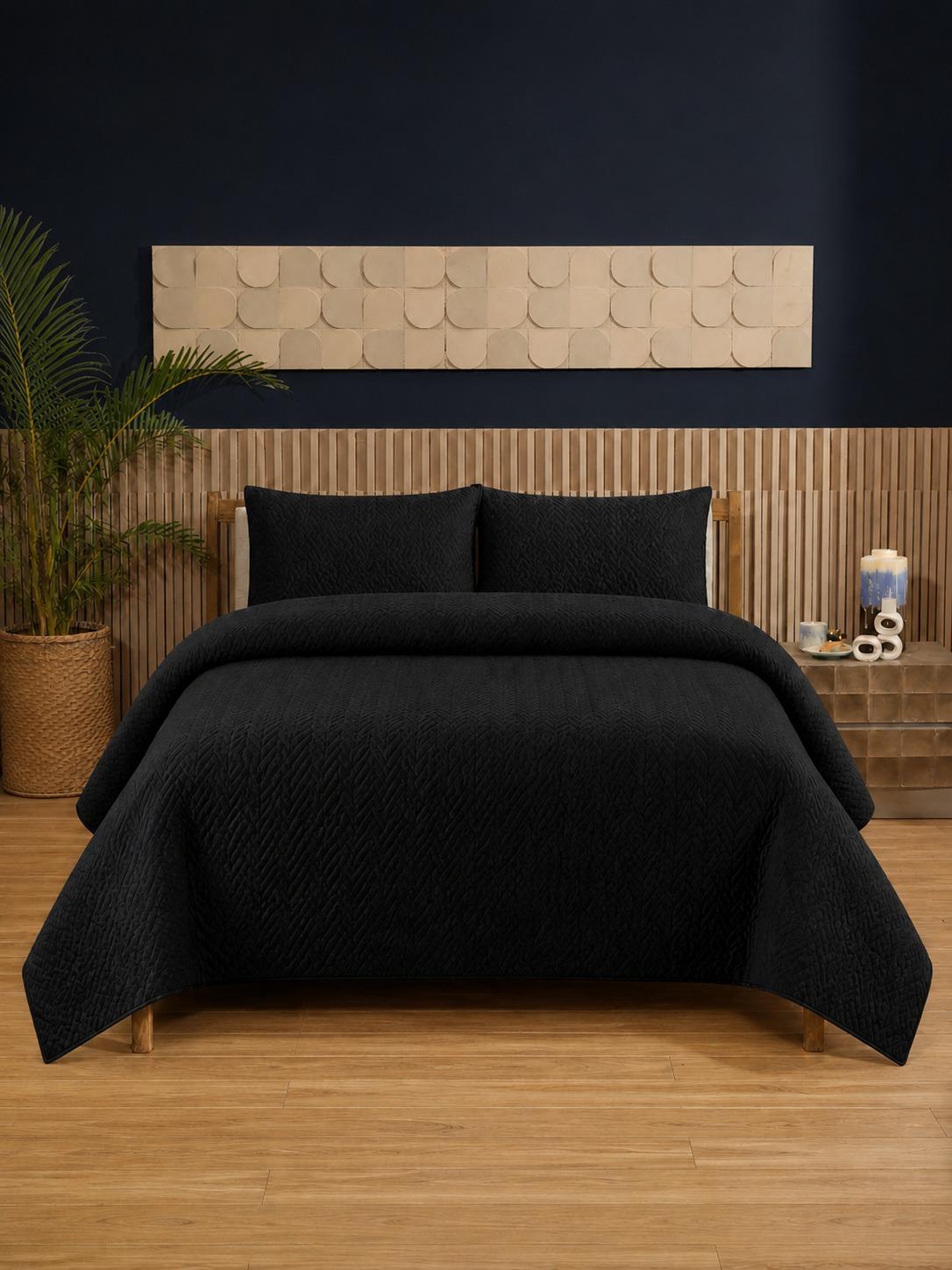 Coffee Brown Ultrasonic Dyed 3-Piece Bedspread Set