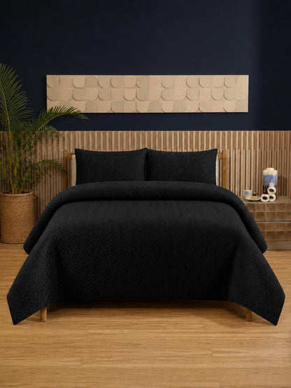 Coffee Brown Ultrasonic Dyed 3-Piece Bedspread Set