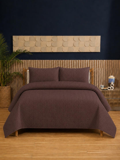 Coffee Brown Ultrasonic Dyed 3-Piece Bedspread Set