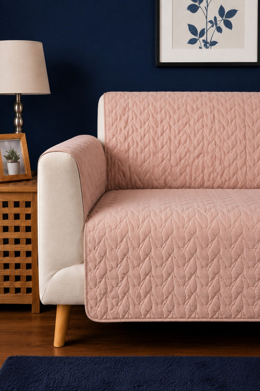 Dusty Pink Ultrasonic Quilted Sofa Cover - 7 Pcs Premium Sofa Protector