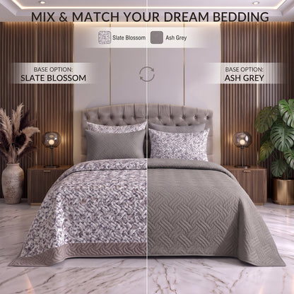 Mix & Match Bundle | 2 Bedspread Sets (3 Piece) | Slate Blossom + Ash Grey