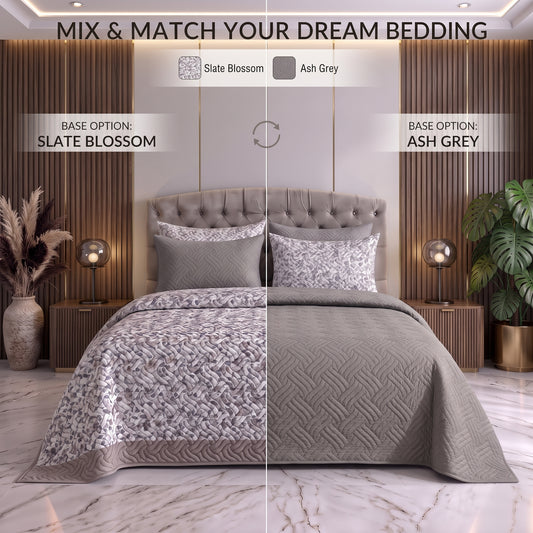 Mix & Match Bundle | 2 Bedspread Sets (3 Piece) | Slate Blossom + Ash Grey