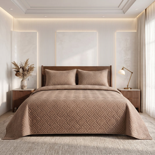 Ivory Cream Ultrasonic Quilted 3 Piece Bedspread Set