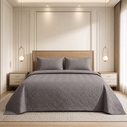 Ash Grey | Ultrasonic Quilted Bedspread Set | 3 Piece