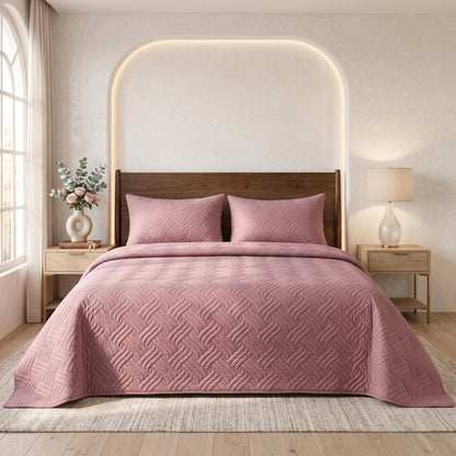 Rose Pink | Ultrasonic Quilted Bedspread Set | 3 Piece