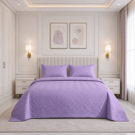 Pastel Purple Ultrasonic Quilted 3 Piece Bedspread Set