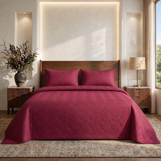 Ruby Red Ultrasonic Quilted 3 Piece Bedspread Set