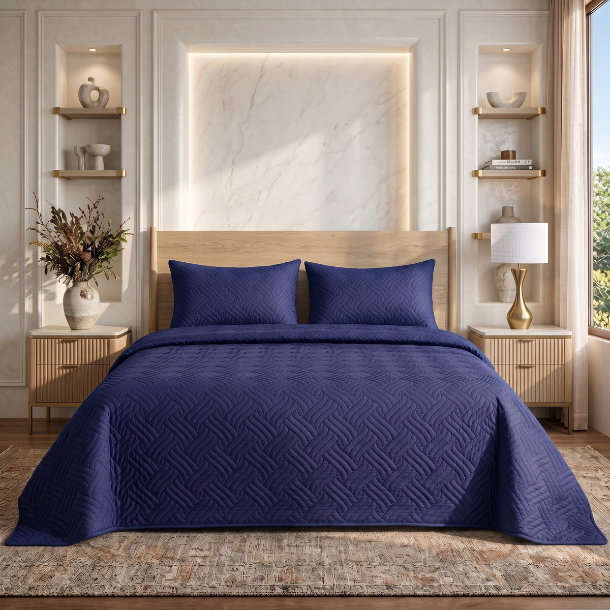 Royal Navy | Ultrasonic Quilted Bedspread Set | 3 Piece