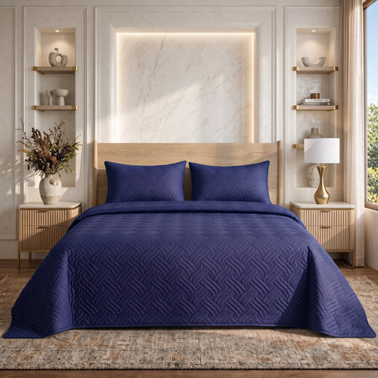 Royal Navy Ultrasonic Quilted 3 Piece Bedspread Set