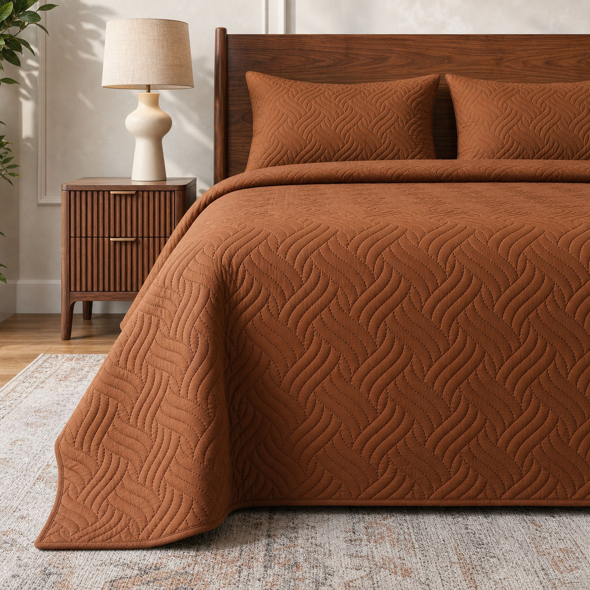 Caramel Gold | Ultrasonic Quilted Bedspread Set | 3 Piece