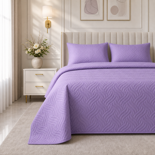 Pastel Purple Ultrasonic Quilted 3 Piece Bedspread Set