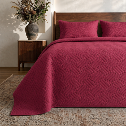 Ruby Red Ultrasonic Quilted 3 Piece Bedspread Set