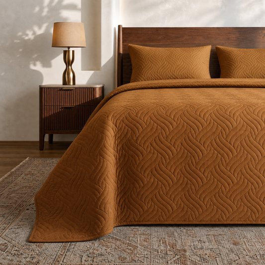 Sand Beige Ultrasonic Quilted 3 Piece Bedspread Set