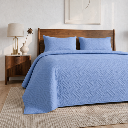 Sky Blue | Ultrasonic Quilted Bedspread Set | 3 Piece