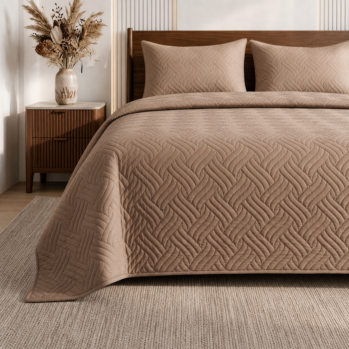 Ivory Cream | Ultrasonic Quilted Bedspread Set | 3 Piece