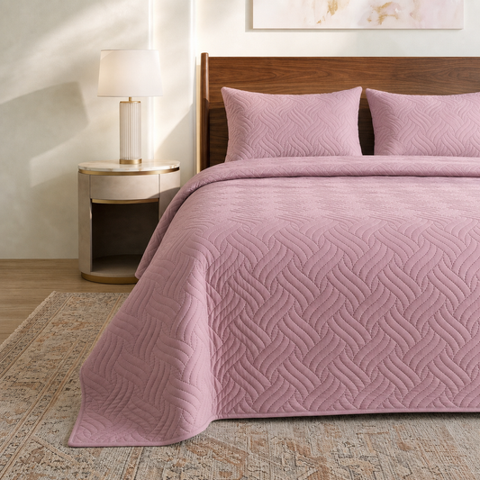 Baby Pink Ultrasonic Quilted 3 Piece Bedspread Set