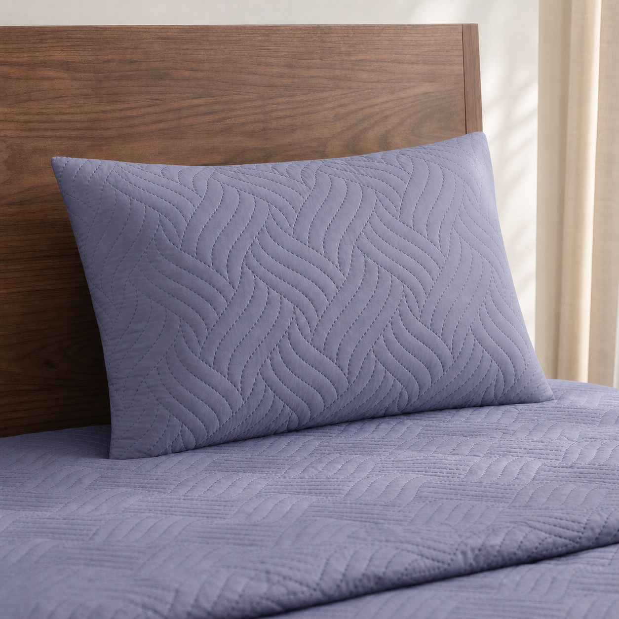 Blue Grey Ultrasonic Quilted 3 Piece Bedspread Set